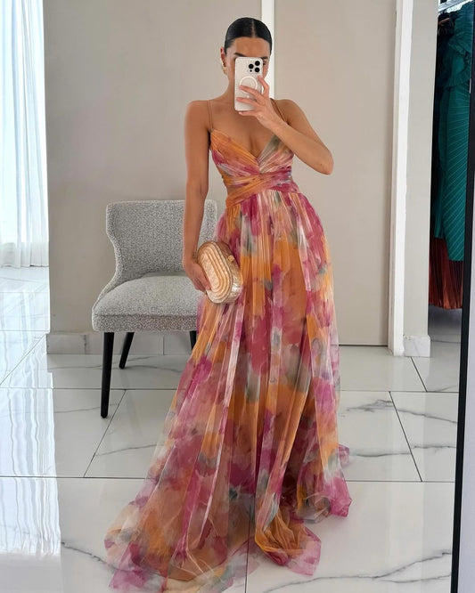 Damesmaxi-jurk met Bloemenprint en Verstelbare Bandjes Lizzy