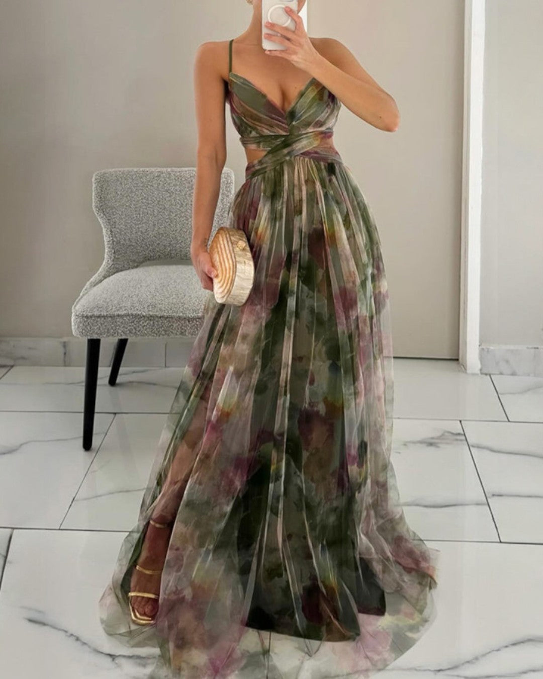 Damesmaxi-jurk met Bloemenprint en Verstelbare Bandjes Lizzy