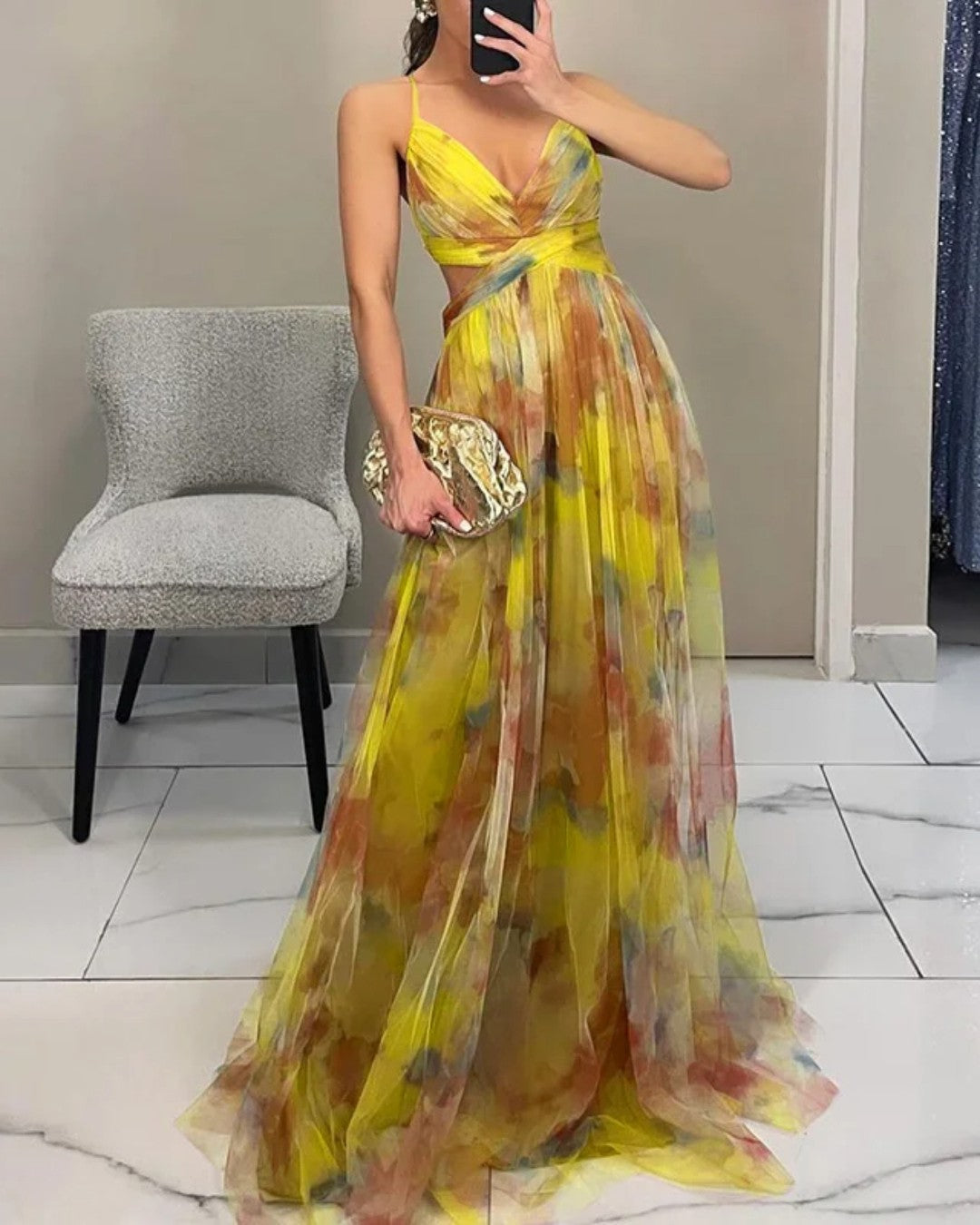 Damesmaxi-jurk met Bloemenprint en Verstelbare Bandjes Lizzy