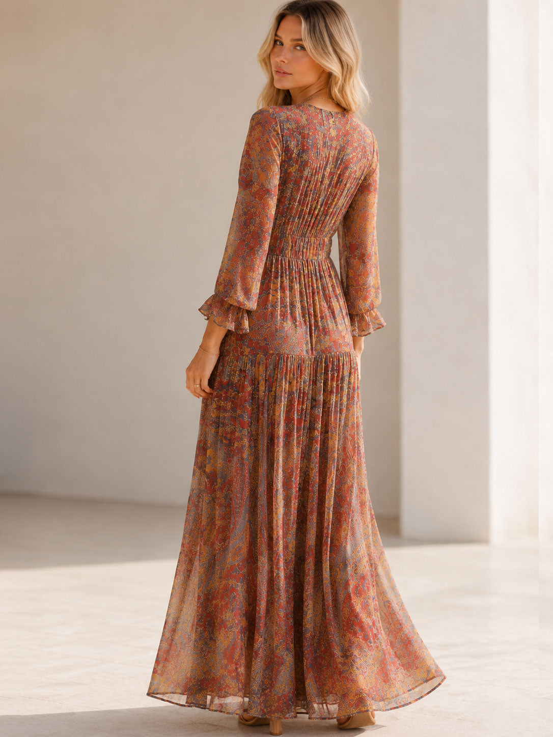 Damesmaxi-jurk met Flatterende Halslijn en Artistieke Prints Lizzy