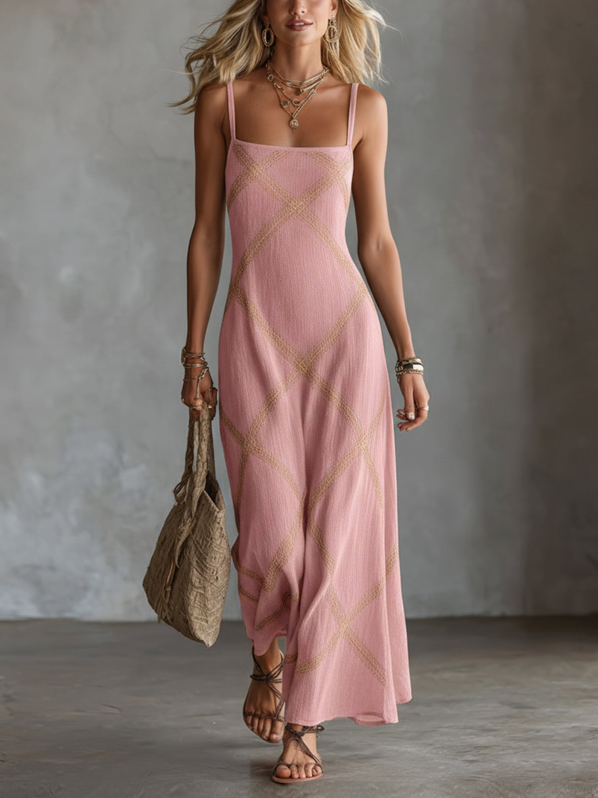 Damesmaxi-jurk met Geometrisch Patroon en Dunne Bandjes Lizzy