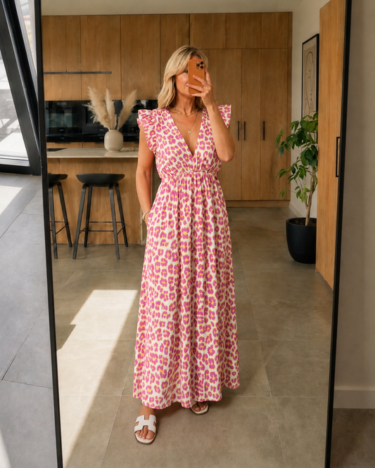 Damesmaxi-jurk met Ruches en V-hals Lizzy