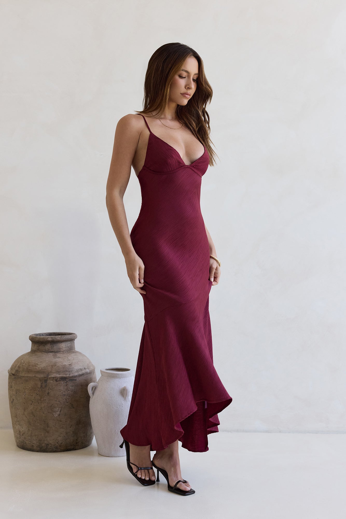Damesmaxi-jurk met V-hals en Asymmetrische Zoom Lizzy