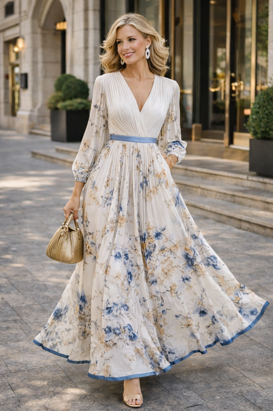 Damesmaxi-jurk met V-hals en Bloemenprint Lizzy