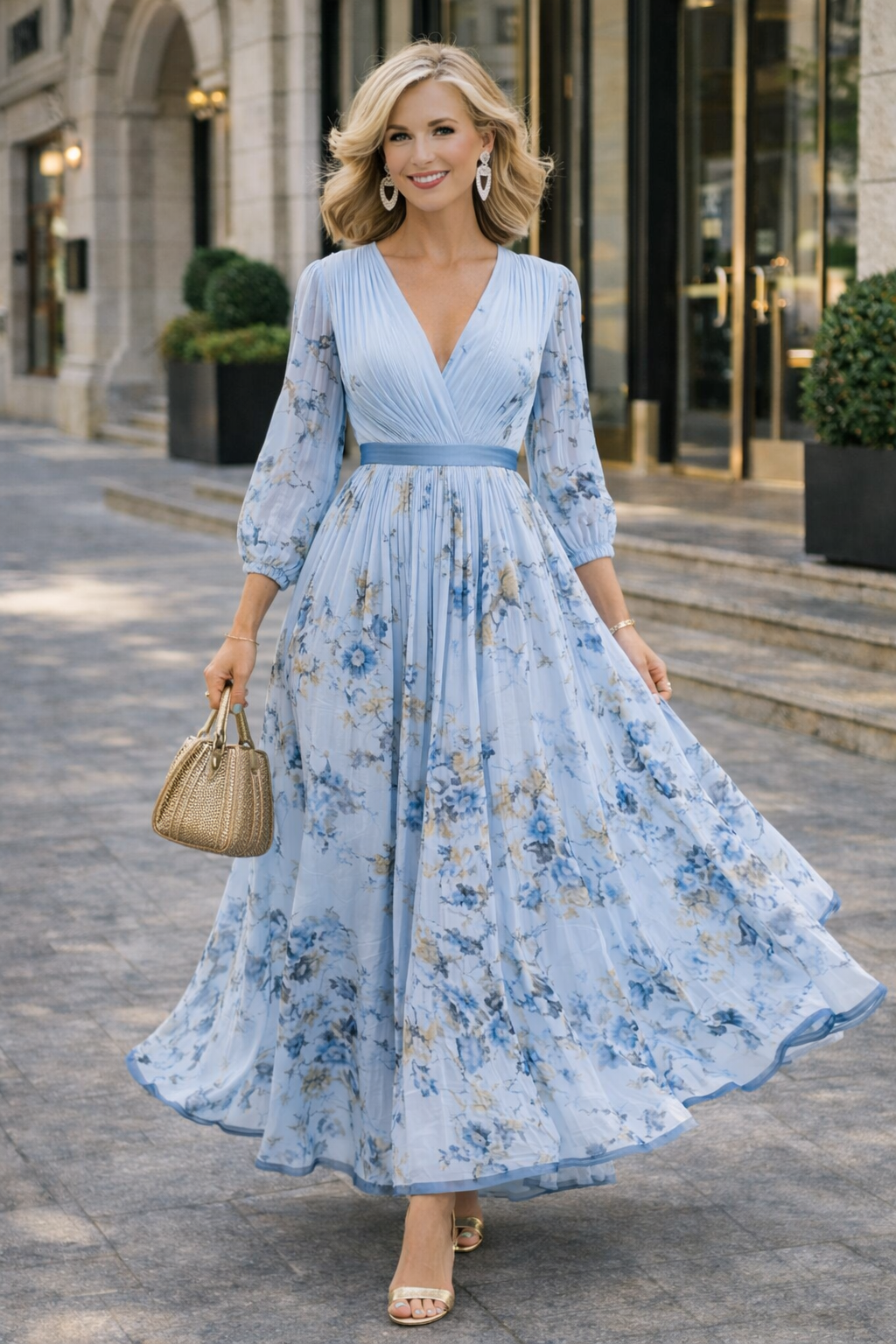 Damesmaxi-jurk met V-hals en Bloemenprint Lizzy