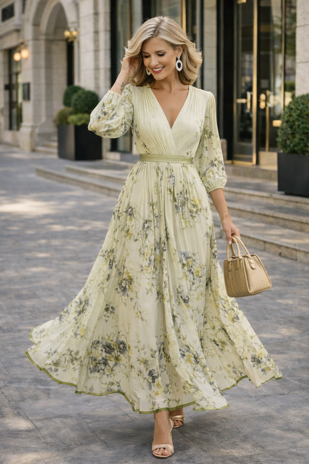 Damesmaxi-jurk met V-hals en Bloemenprint Lizzy