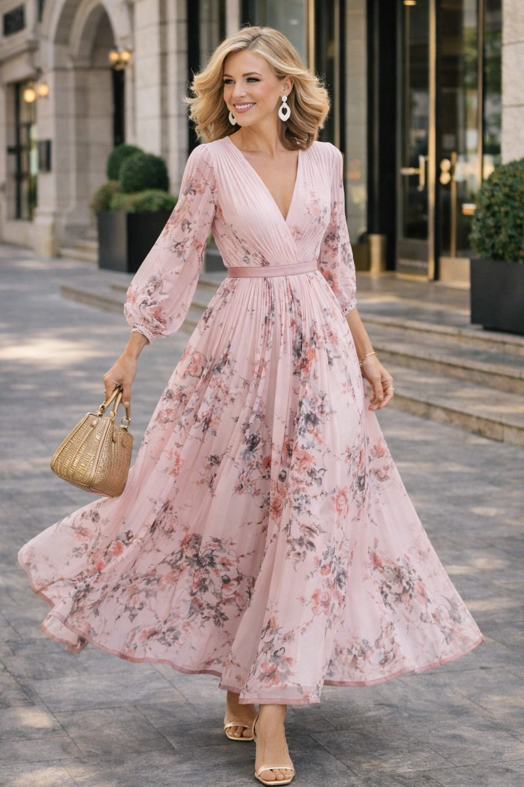 Damesmaxi-jurk met V-hals en Bloemenprint Lizzy