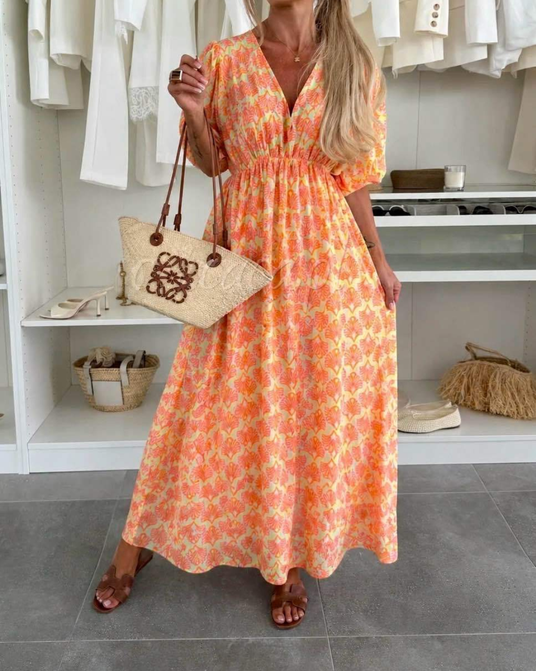 Damesmaxi-jurk met V-hals en Elastische Taille Lizzy