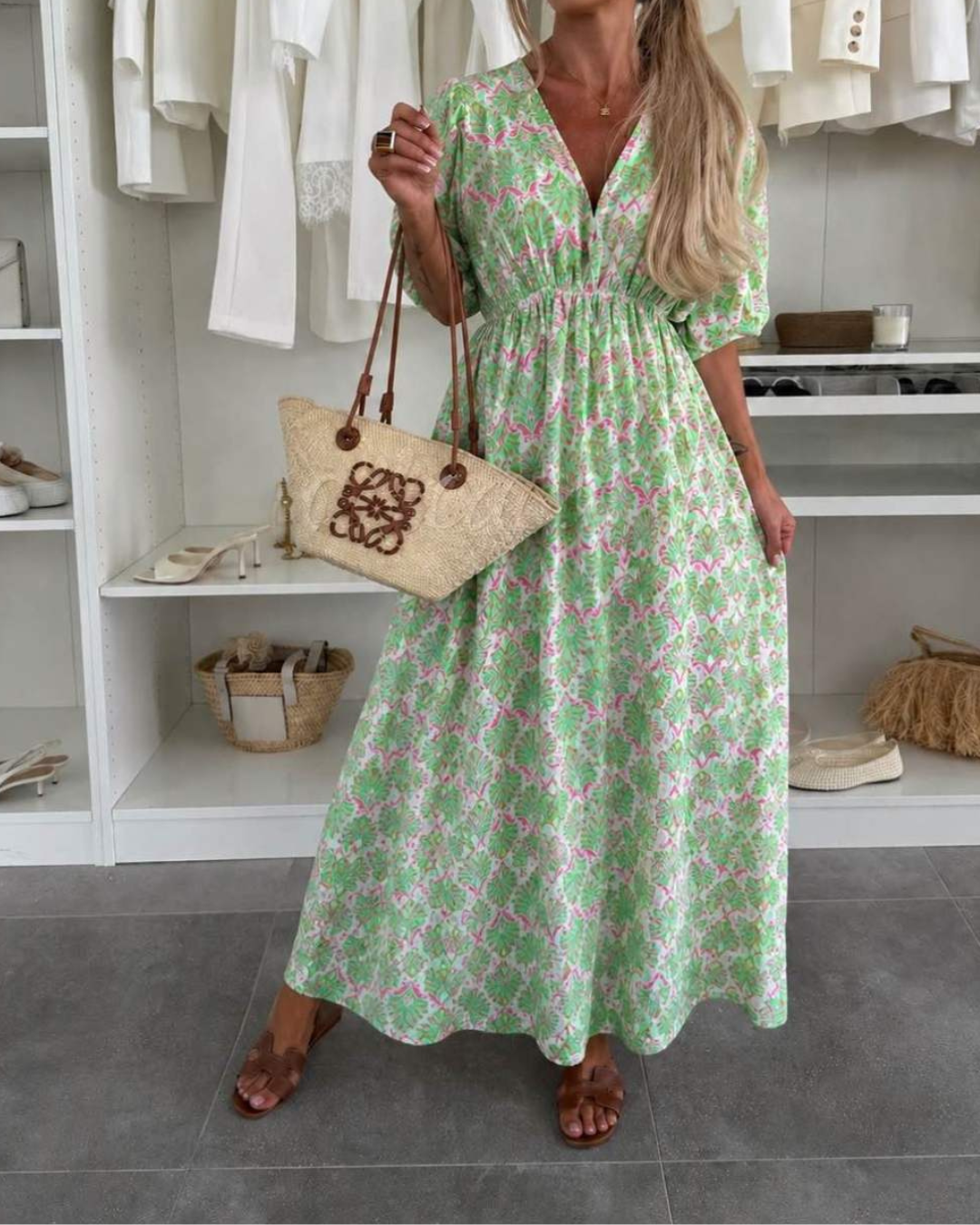 Damesmaxi-jurk met V-hals en Elastische Taille Lizzy