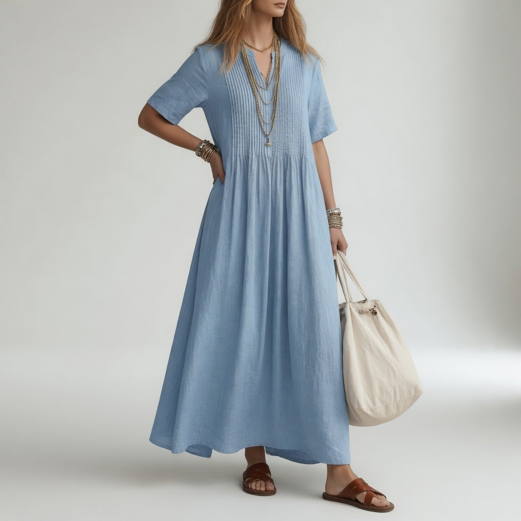 Damesmaxi-jurk met V-hals en Korte Mouwen Lizzy