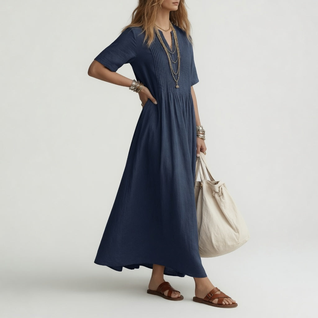 Damesmaxi-jurk met V-hals en Korte Mouwen Lizzy