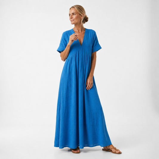 Damesmaxi-jurk met V-hals en Lange Snit Lizzy