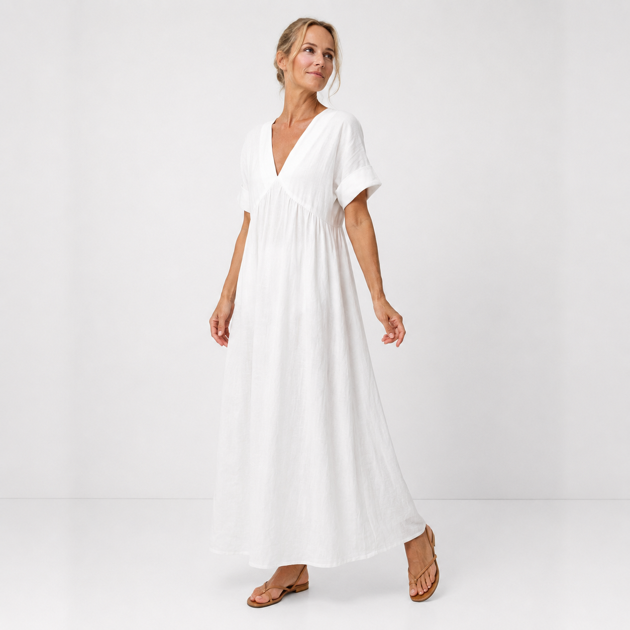 Damesmaxi-jurk met V-hals en Lange Snit Lizzy