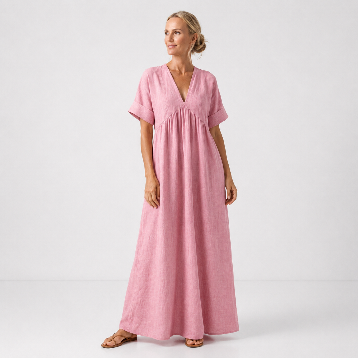 Damesmaxi-jurk met V-hals en Lange Snit Lizzy