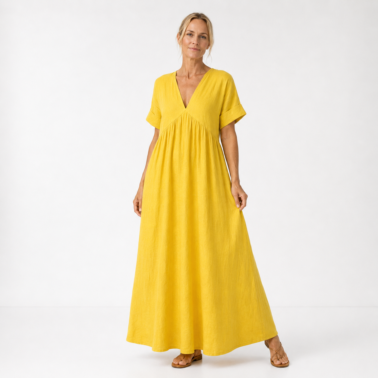 Damesmaxi-jurk met V-hals en Lange Snit Lizzy