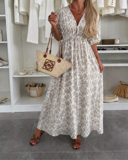 Damesmaxi-jurk met V-hals en Rekbare Taille Lizzy