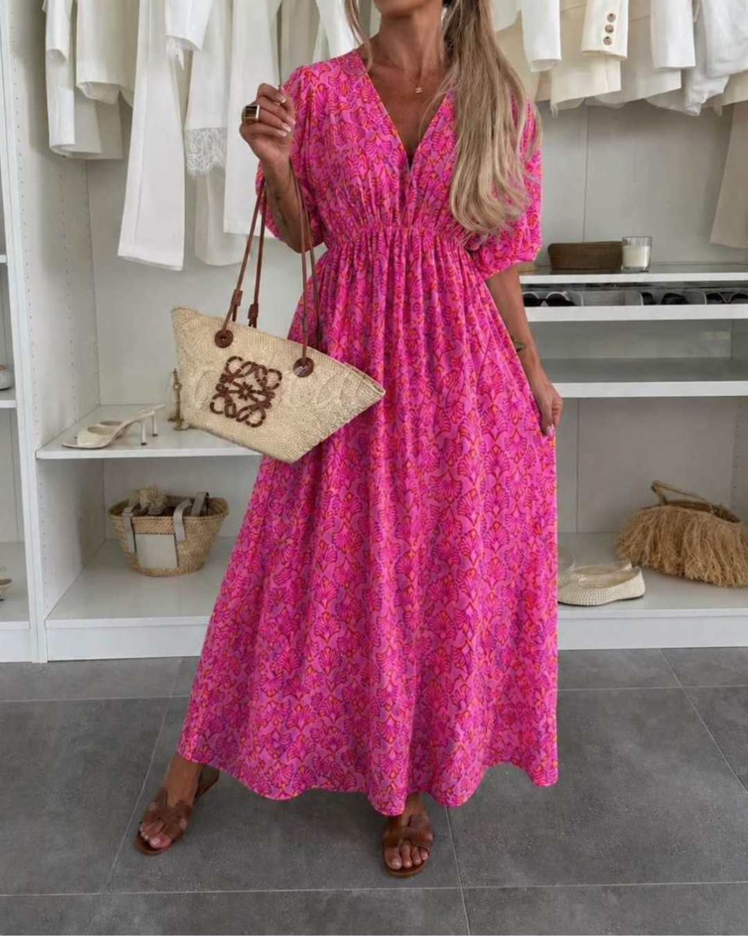 Damesmaxi-jurk met V-hals en Rekbare Taille Lizzy