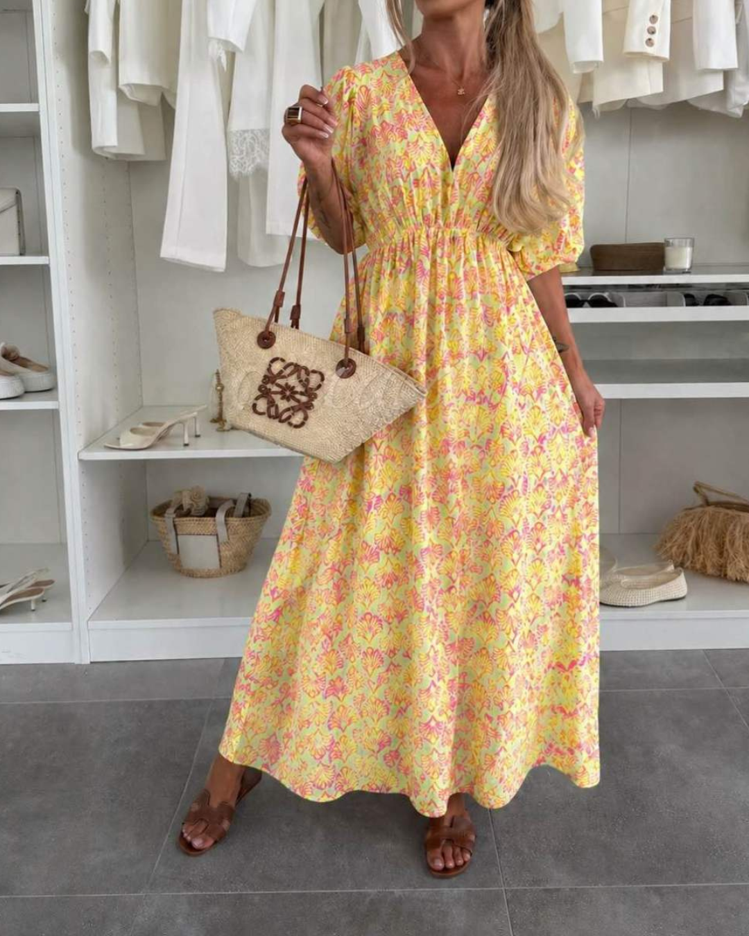 Damesmaxi-jurk met V-hals en Rekbare Taille Lizzy