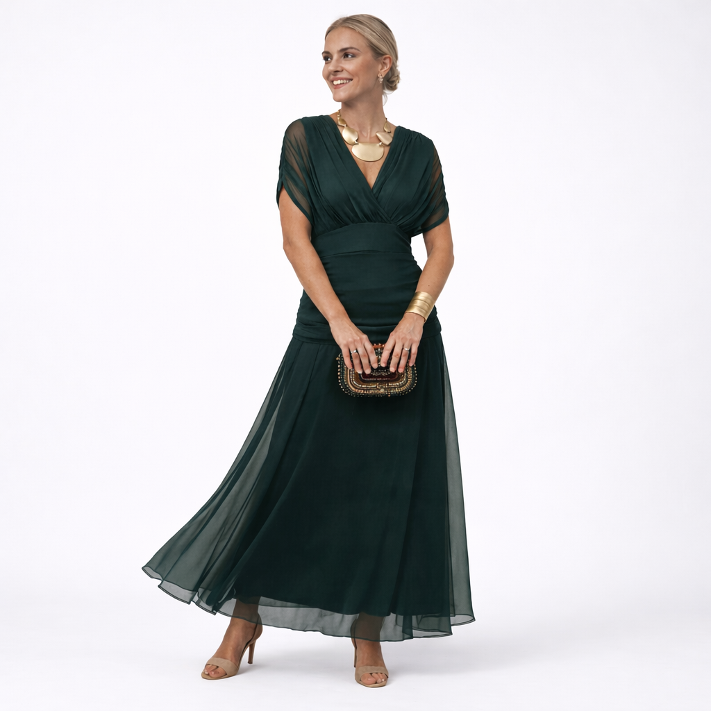 Damesmaxi-jurk met V-hals en Tailleplooien Lizzy