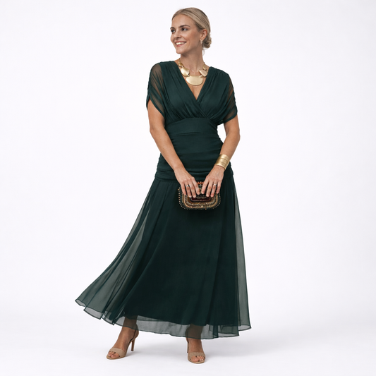 Damesmaxi-jurk met V-hals en Tailleplooien Lizzy