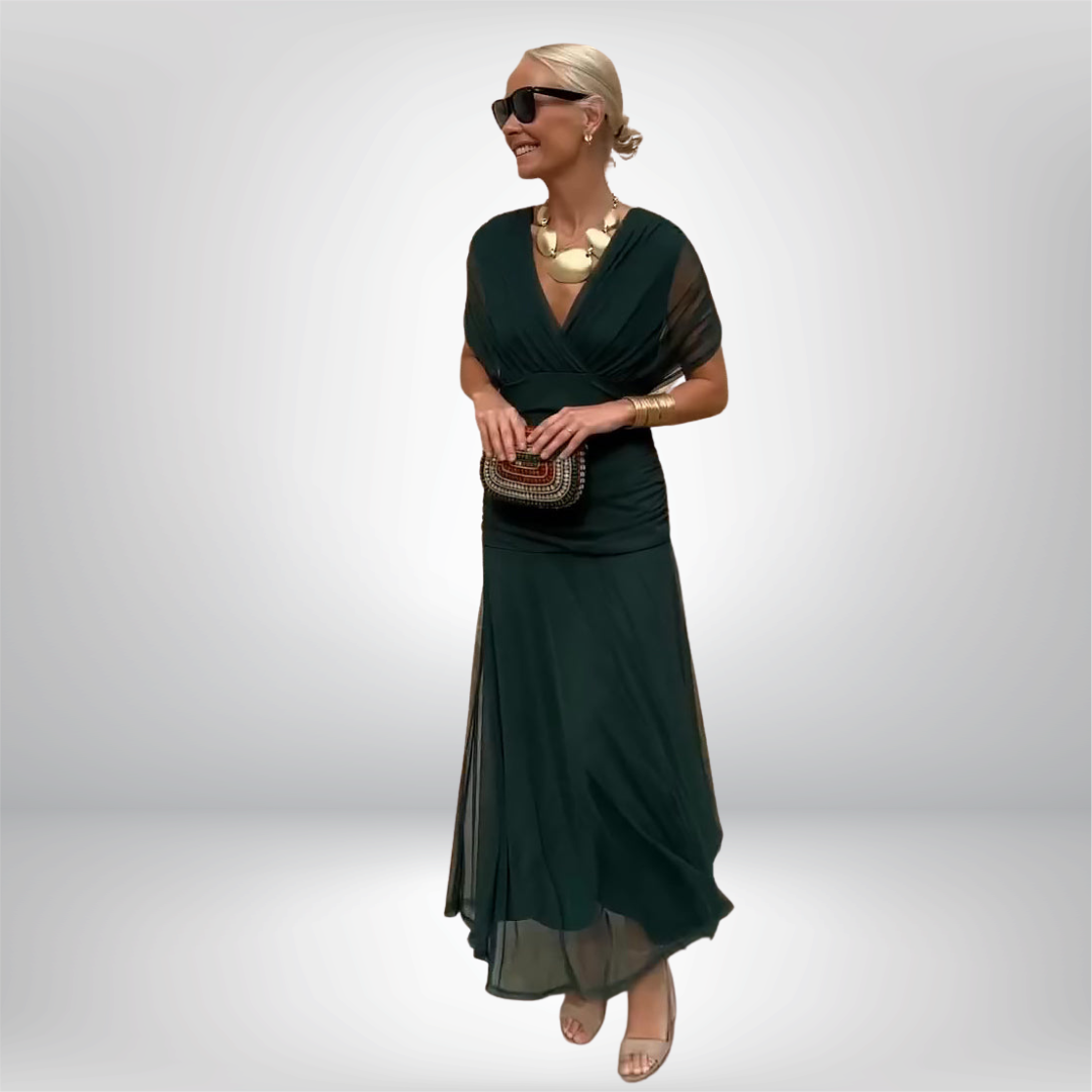 Damesmaxi-jurk met V-hals en Tailleplooien Lizzy