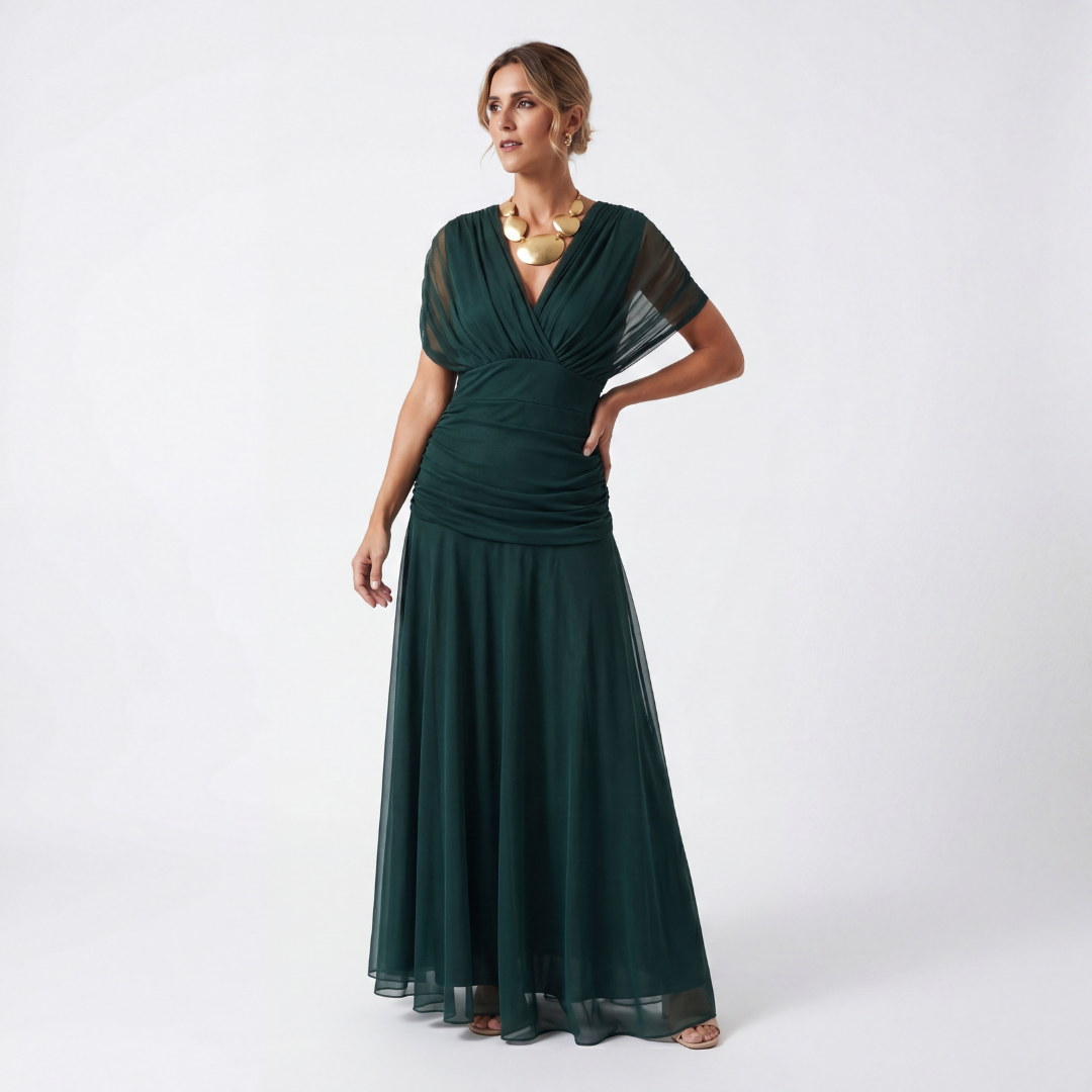Damesmaxi-jurk met V-hals en Tailleplooien Lizzy