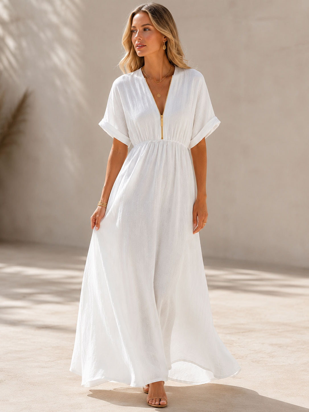 Damesmaxi-jurk met V-hals en Zwierige Rok Lizzy