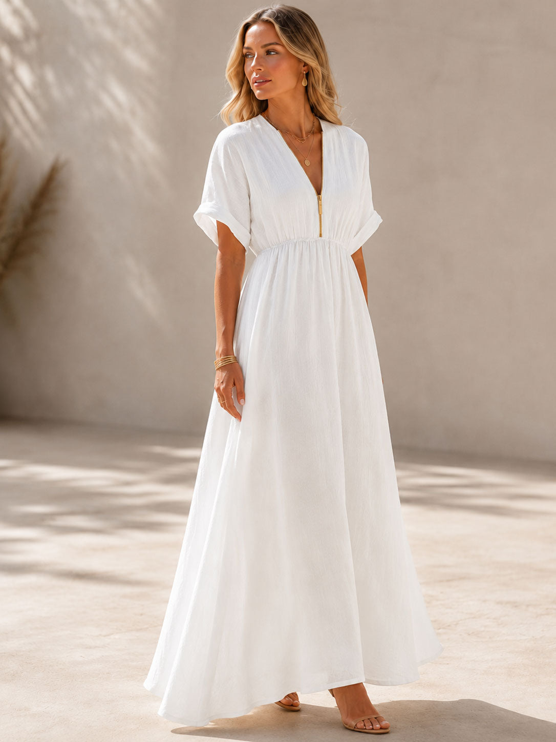 Damesmaxi-jurk met V-hals en Zwierige Rok Lizzy