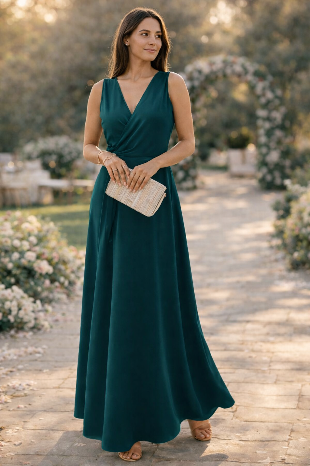 Damesmaxi-jurk met Wikkellook en Diepe V-hals Lizzy