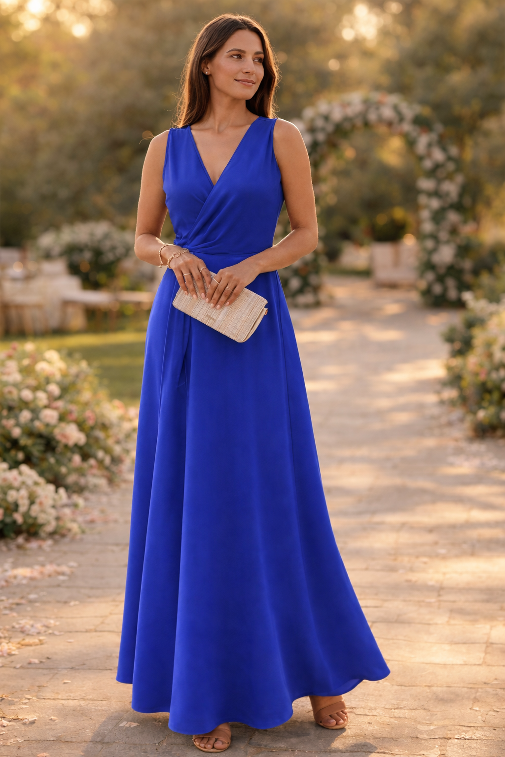 Damesmaxi-jurk met Wikkellook en Diepe V-hals Lizzy