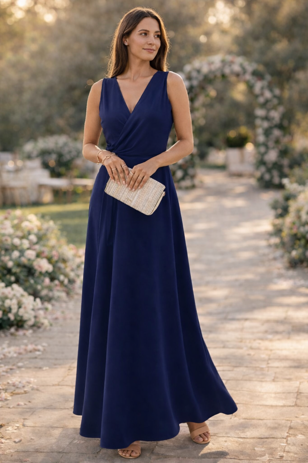 Damesmaxi-jurk met Wikkellook en Diepe V-hals Lizzy