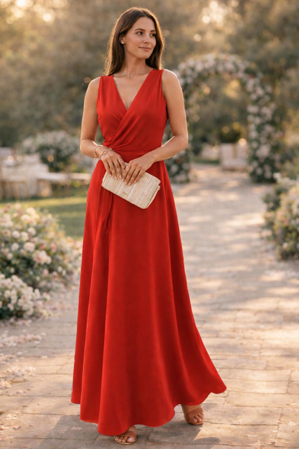 Damesmaxi-jurk met Wikkelontwerp en Elegante V-hals Lizzy