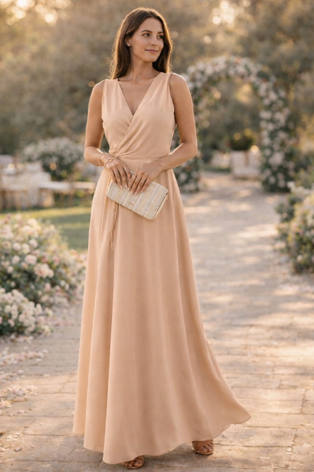Damesmaxi-jurk met Wikkelontwerp en Elegante V-hals Lizzy