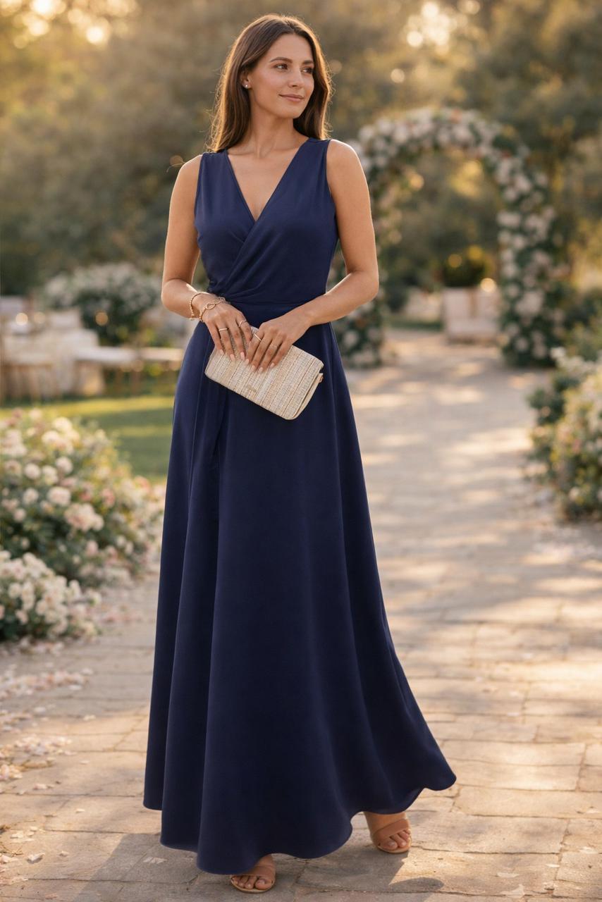 Damesmaxi-jurk met Wikkelontwerp en Elegante V-hals Lizzy
