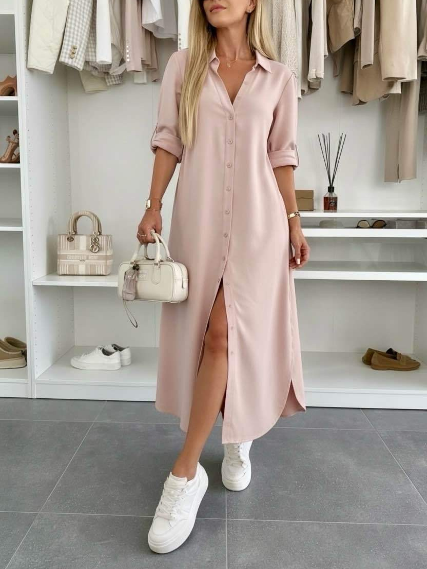 Damesoverhemdjurk met Knoopsluiting en Opgerolde Mouwen Lizzy