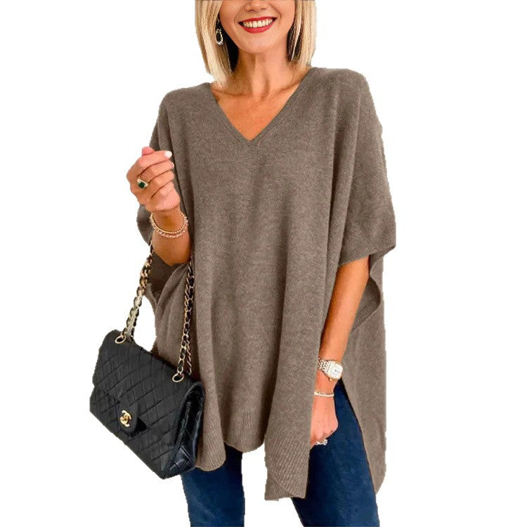 Damesponcho Gebreid met V-hals en Oversized Pasvorm Lizzy