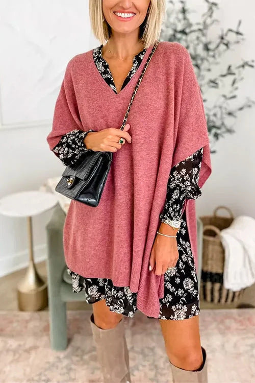 Damesponcho Gebreid met V-hals en Oversized Pasvorm Lizzy