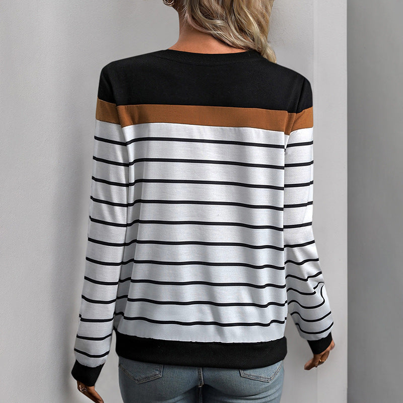 Dames Gestreepte Trui met Contrast Mouwen