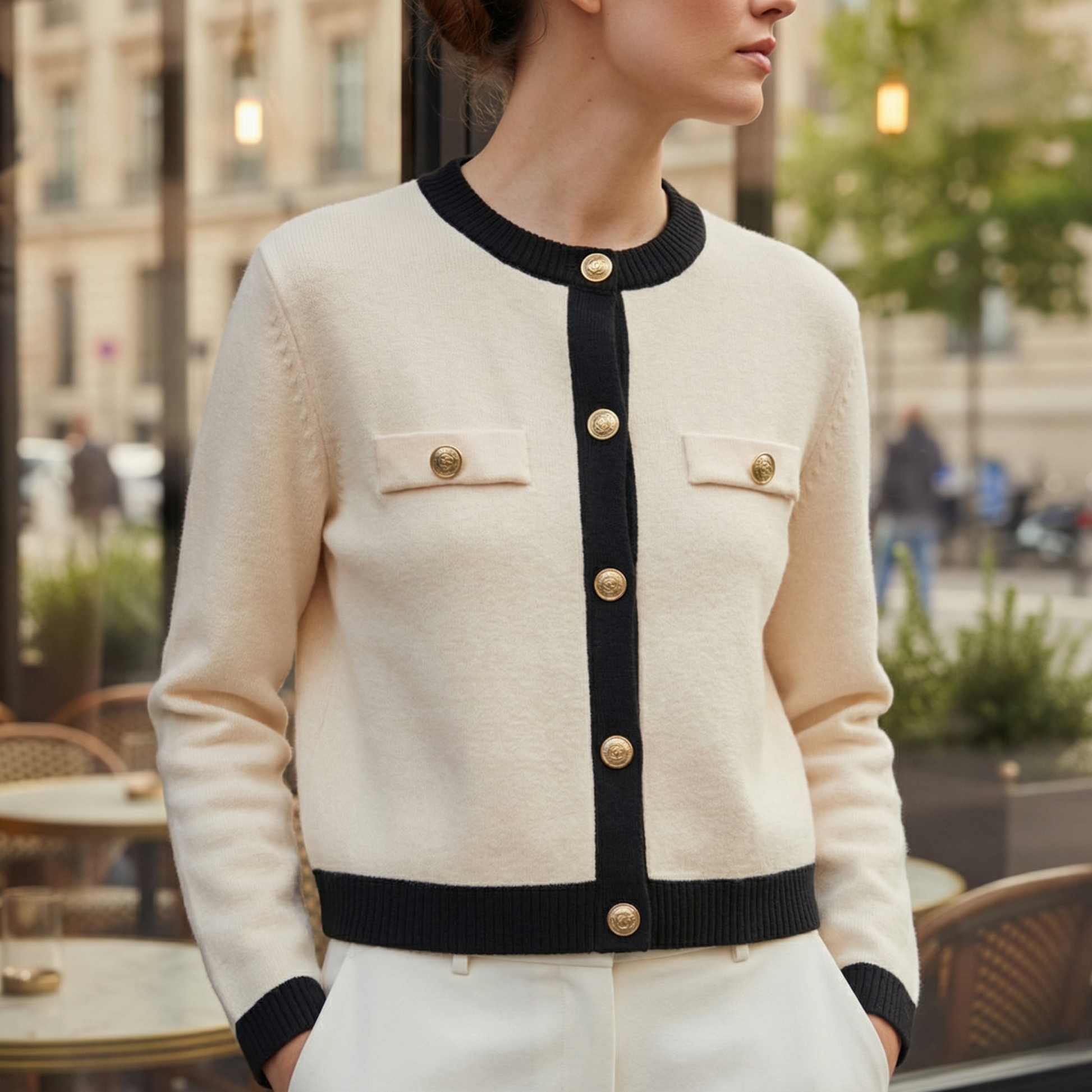 Dames Gebreid Vest met Gouden Knopen