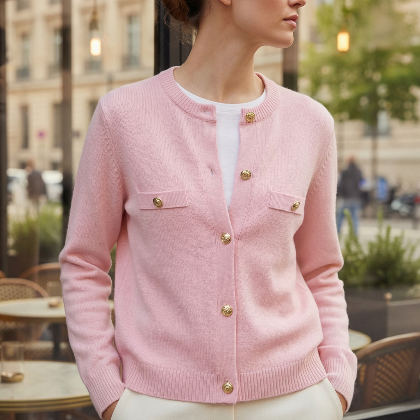 Dames Gebreid Vest met Gouden Knopen