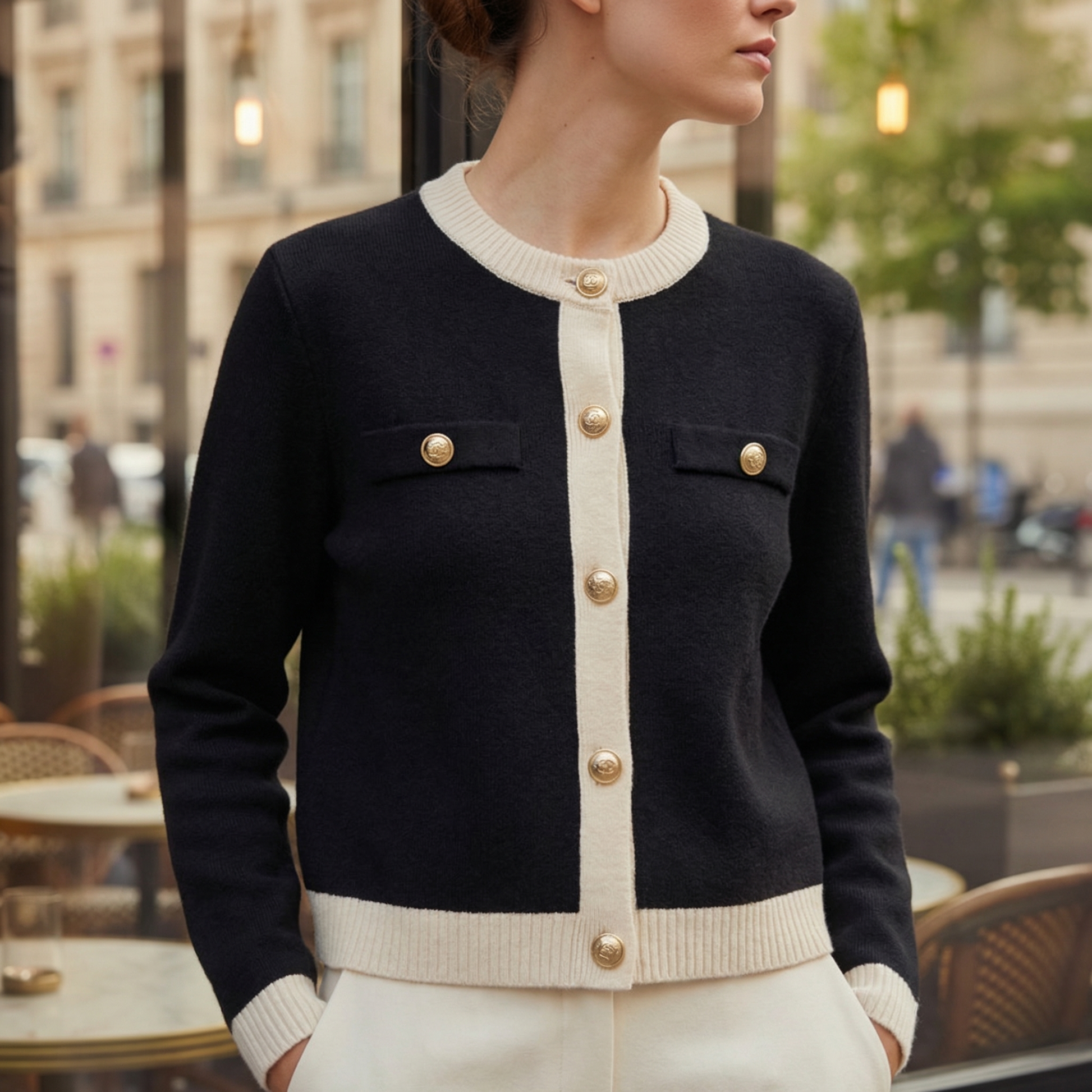 Dames Gebreid Vest met Gouden Knopen