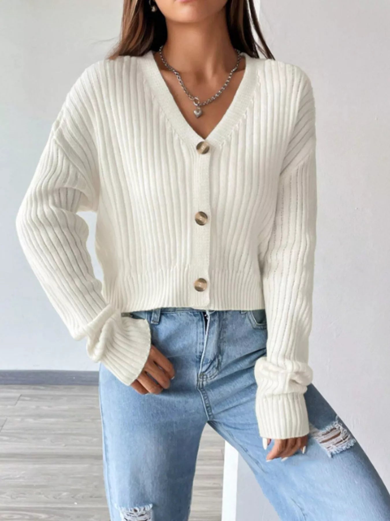 Dames Geribbeld Vest met Knoopsluiting