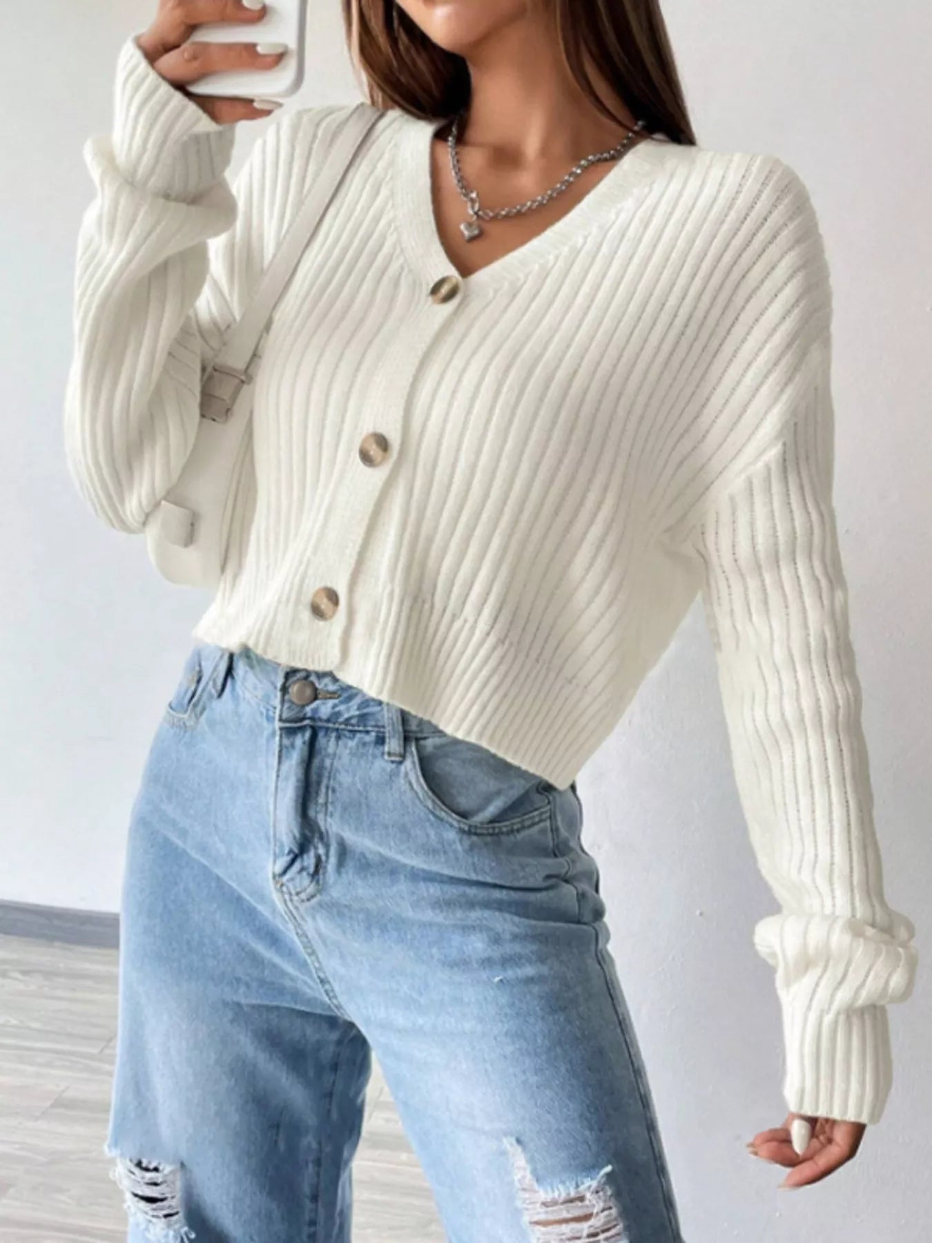 Dames Geribbeld Vest met Knoopsluiting