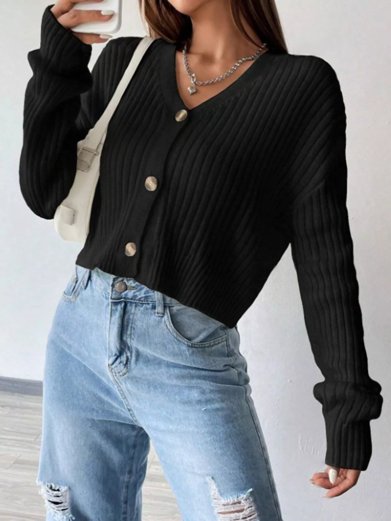 Dames Geribbeld Vest met Knoopsluiting