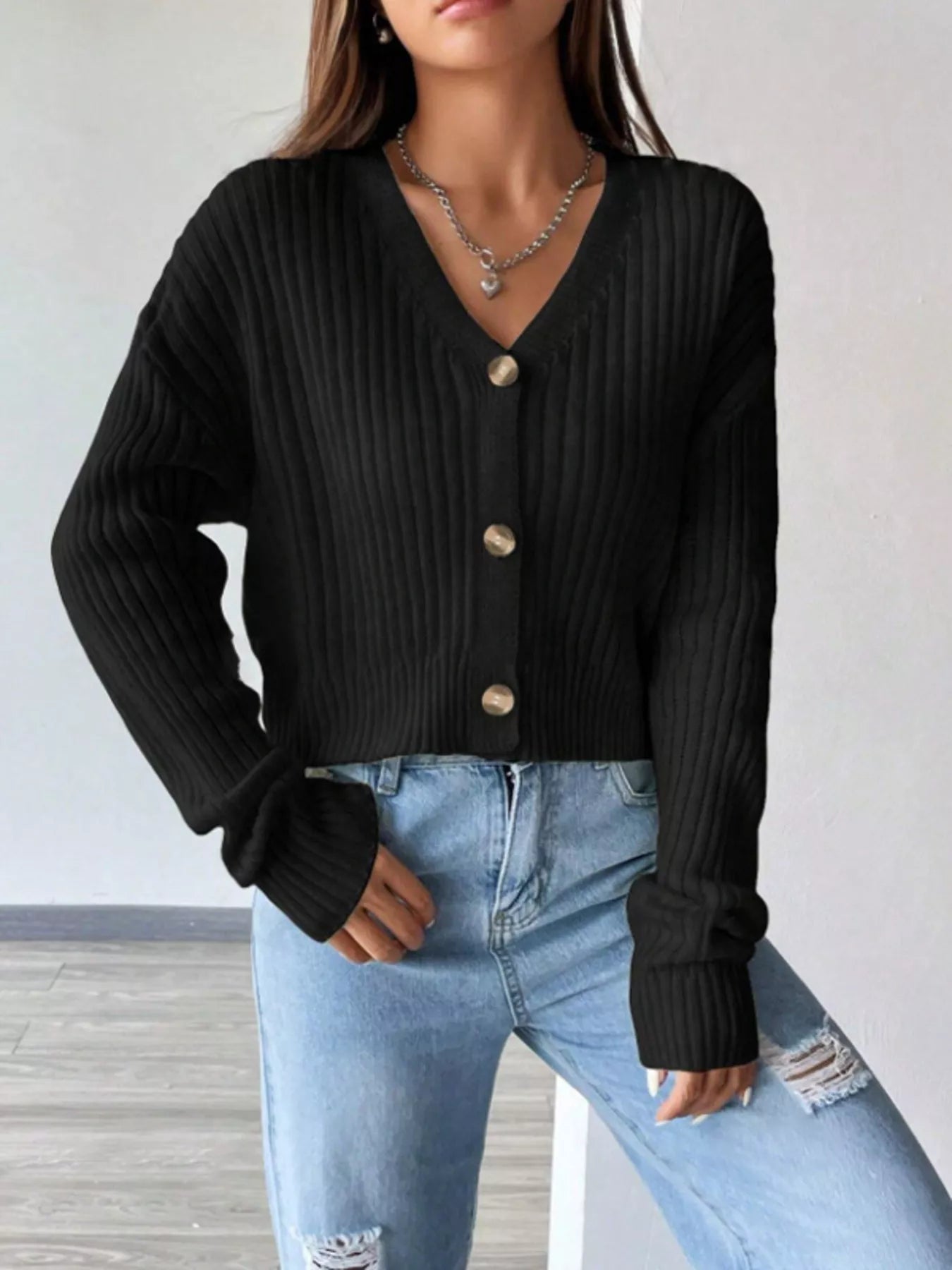 Dames Geribbeld Vest met Knoopsluiting