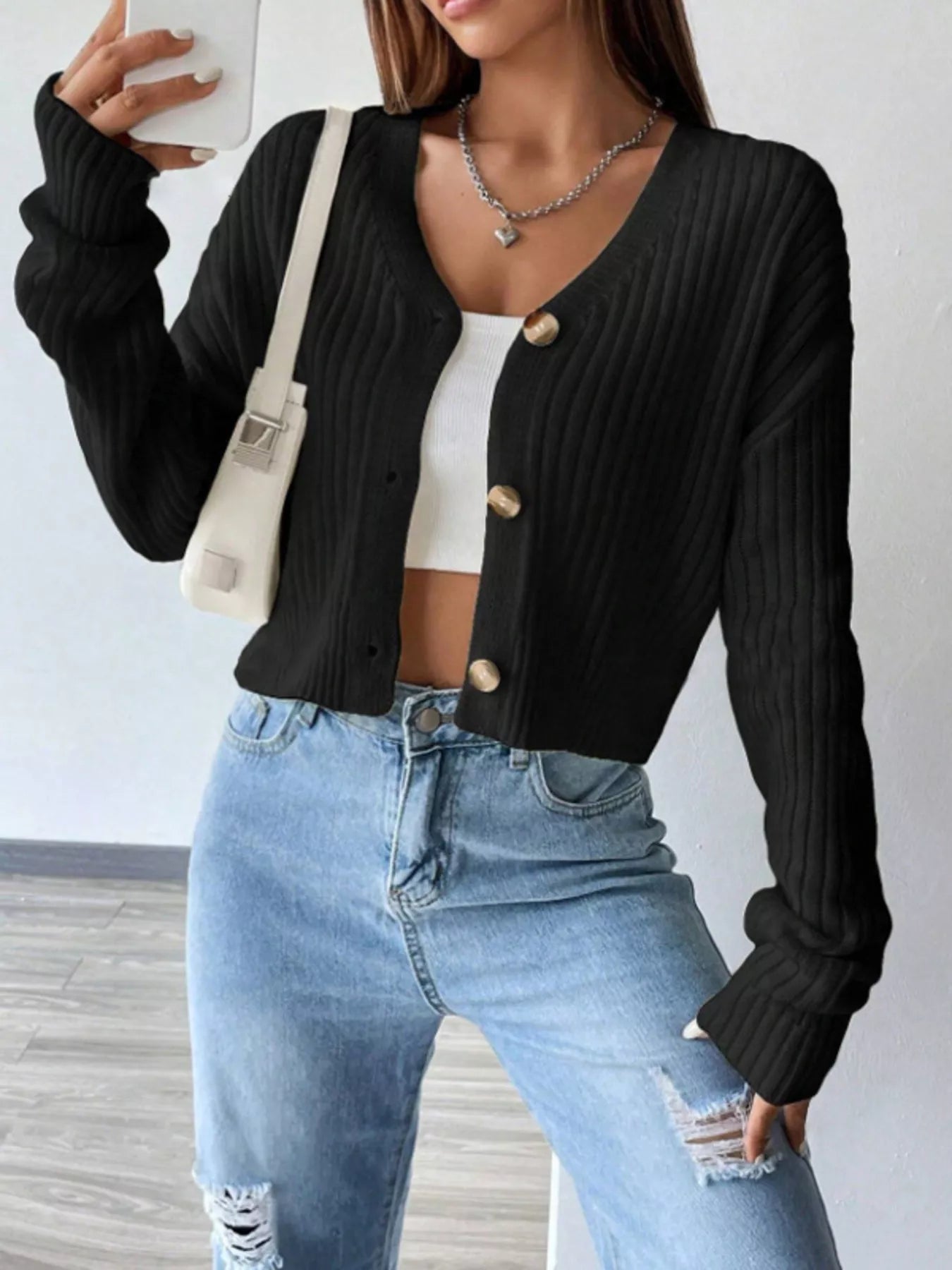 Dames Geribbeld Vest met Knoopsluiting