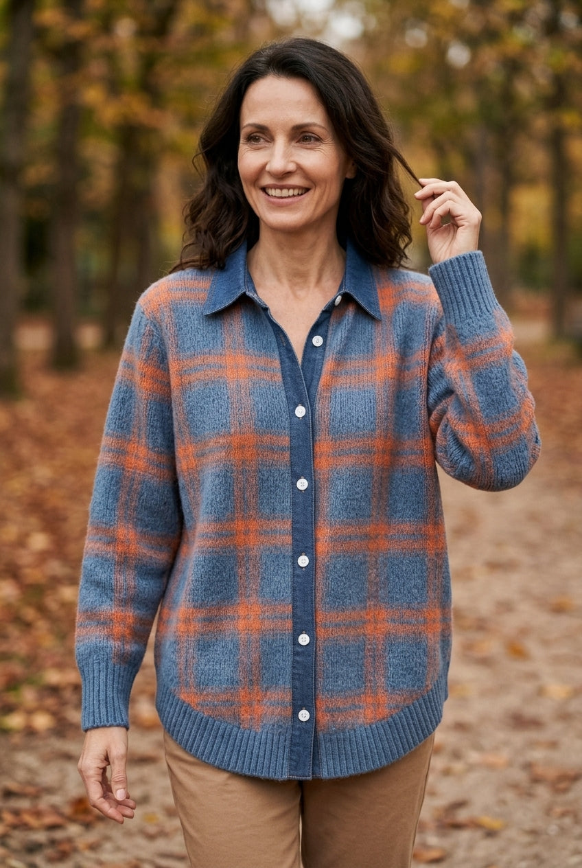 Damesvest Lang met Knoopsluiting en Kunstleren Details Lizzy