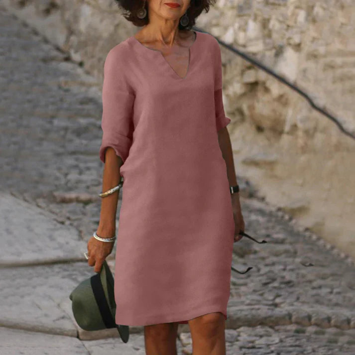 Dameszomerjurk Midi met V-hals en Korte Mouwen Lizzy