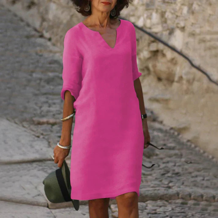 Dameszomerjurk Midi met V-hals en Korte Mouwen Lizzy