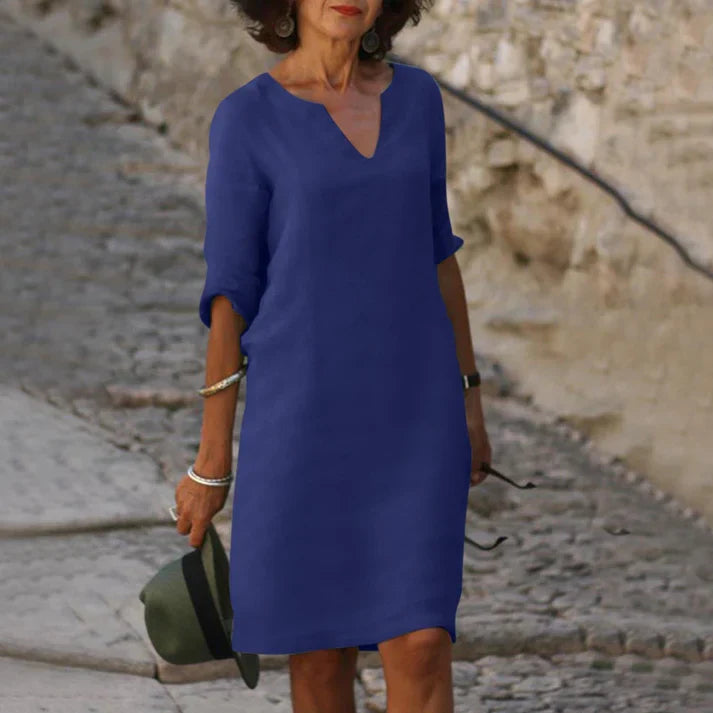 Dameszomerjurk Midi met V-hals en Korte Mouwen Lizzy
